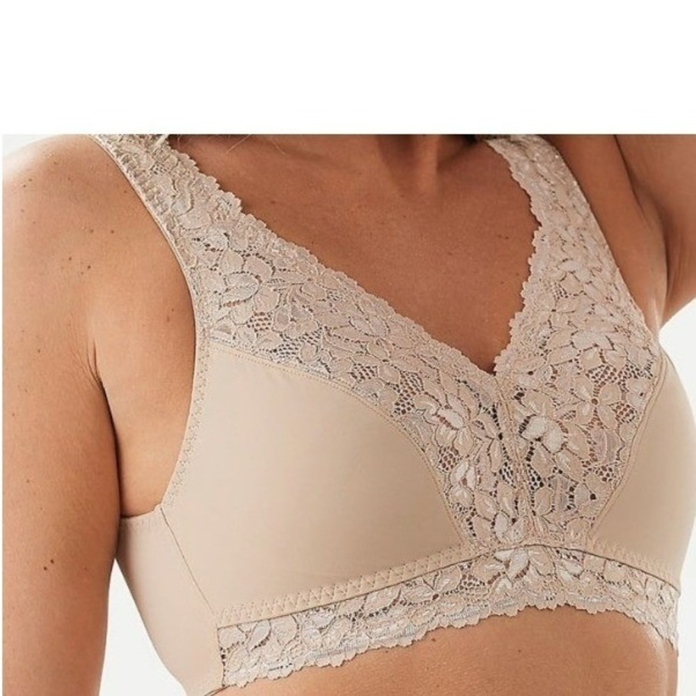 Breezies Nude Lace Wireless Bra XL Full Coverage Comfort Stretch Soft Cup‎